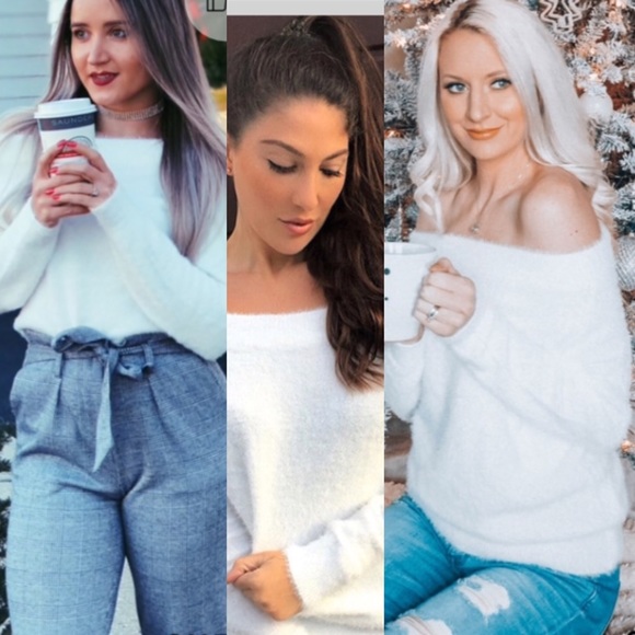 Sweaters - 🆕White off shoulder fuzzy beautiful sweater